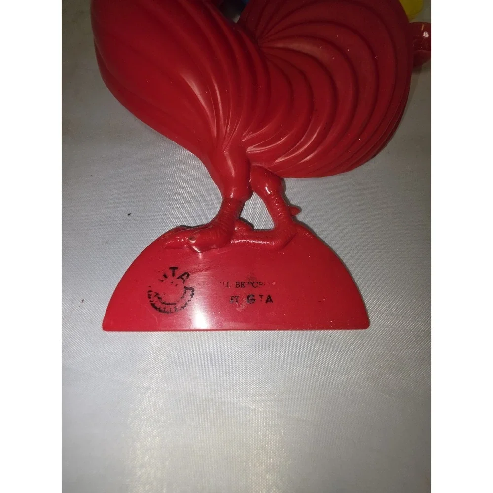 Vintage Hard Plastic Red Rooster Measuring Spoon Wall Hanging Advertising Holder